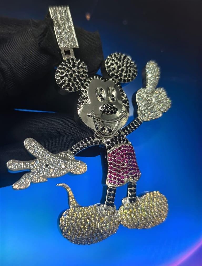 4Ct Round Cut VVS1 Diamond Mickey Mouse Pendant 14K White Gold plated 925 Sterling Silver, Birthday  Gift, Party Wear