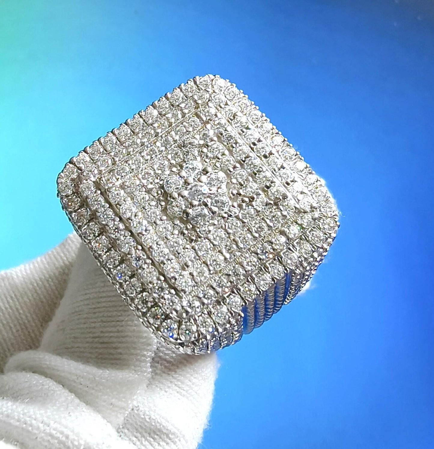 2Ct Round Cut Simulated Diamond Cluster Men's Wedding Engagement Ring 14K White Gold Plated- 925 Silver, Hip Hop Men’s Ring- Gift for him