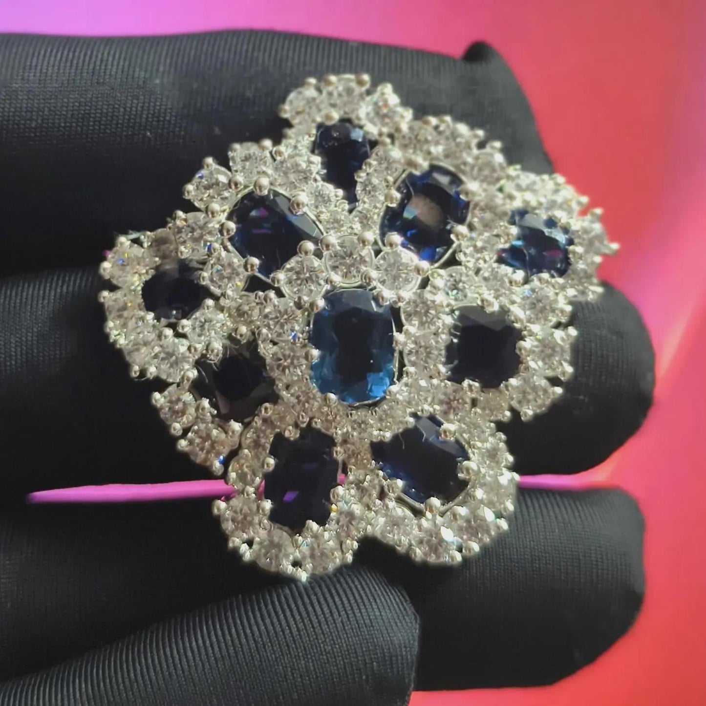 2Ct Unique Flower Brooch Pin Oval Cut Simulated Blue Sapphire Brooch Pin 14K White Gold Plated 925 Silver, Flower Brooch Pin, Birthday Gift