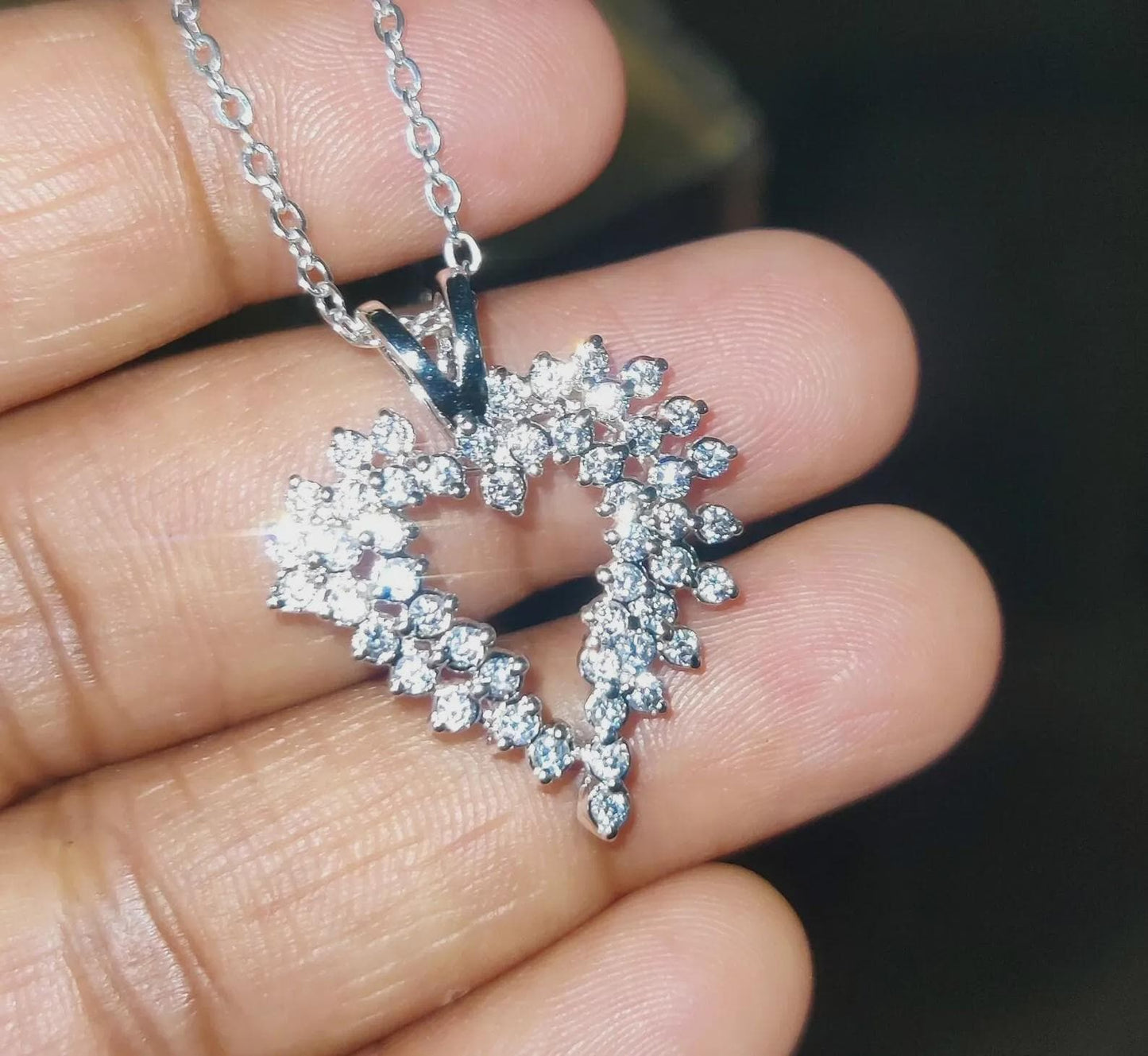 1.50Ct Moissanite Round Cut Cluster Heart Pendant 14K White Gold Finish 925 Silver Women's Heart Pendant, Birthday, Valentines, Wedding Gift