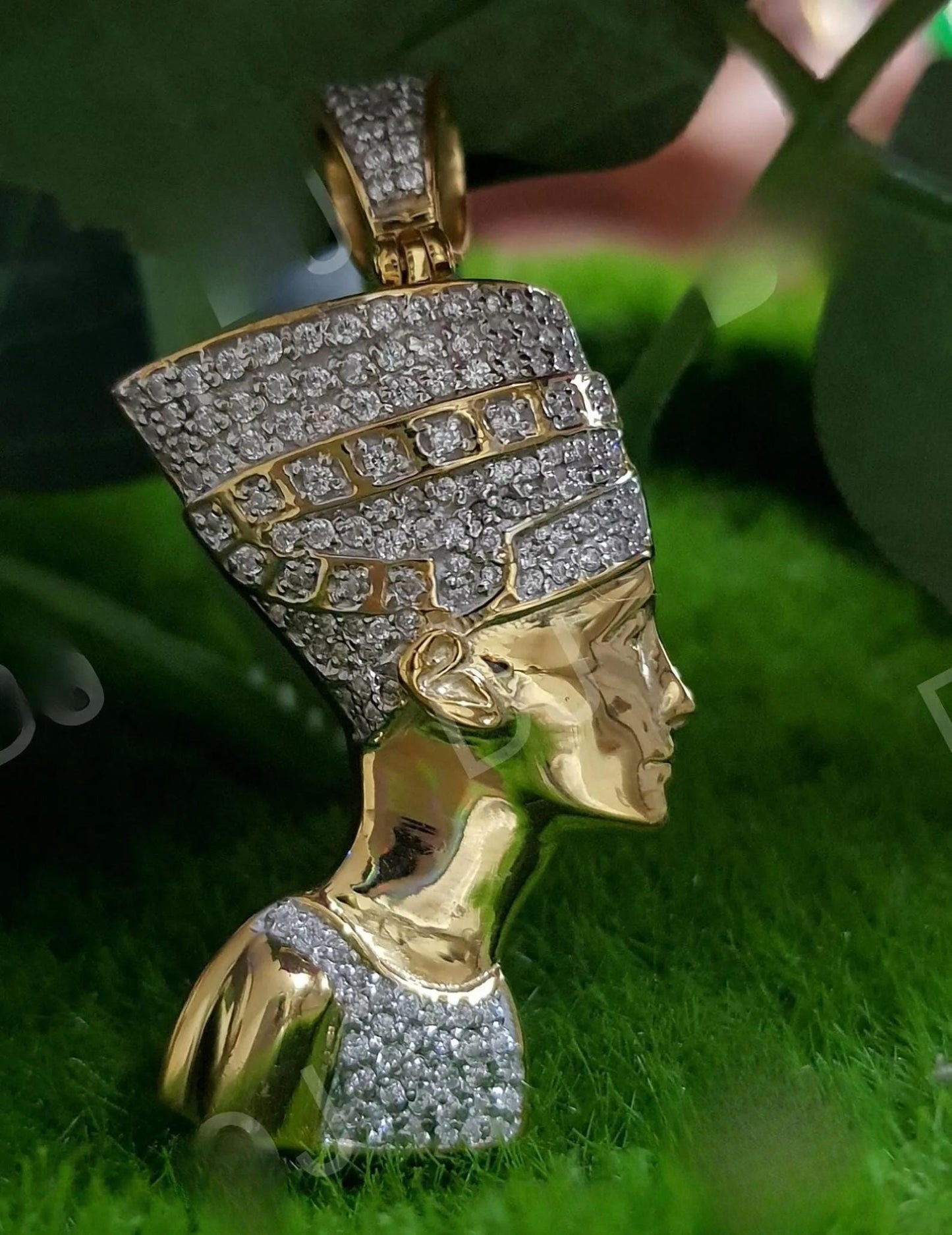 3Ct Round Cut Diamond Queen Nefertiti Necklace/ Ancient Egyptian Pharaoh Necklace/ Egypt Nefertiti Charmed Jewelry Pendant/ Gold Finish