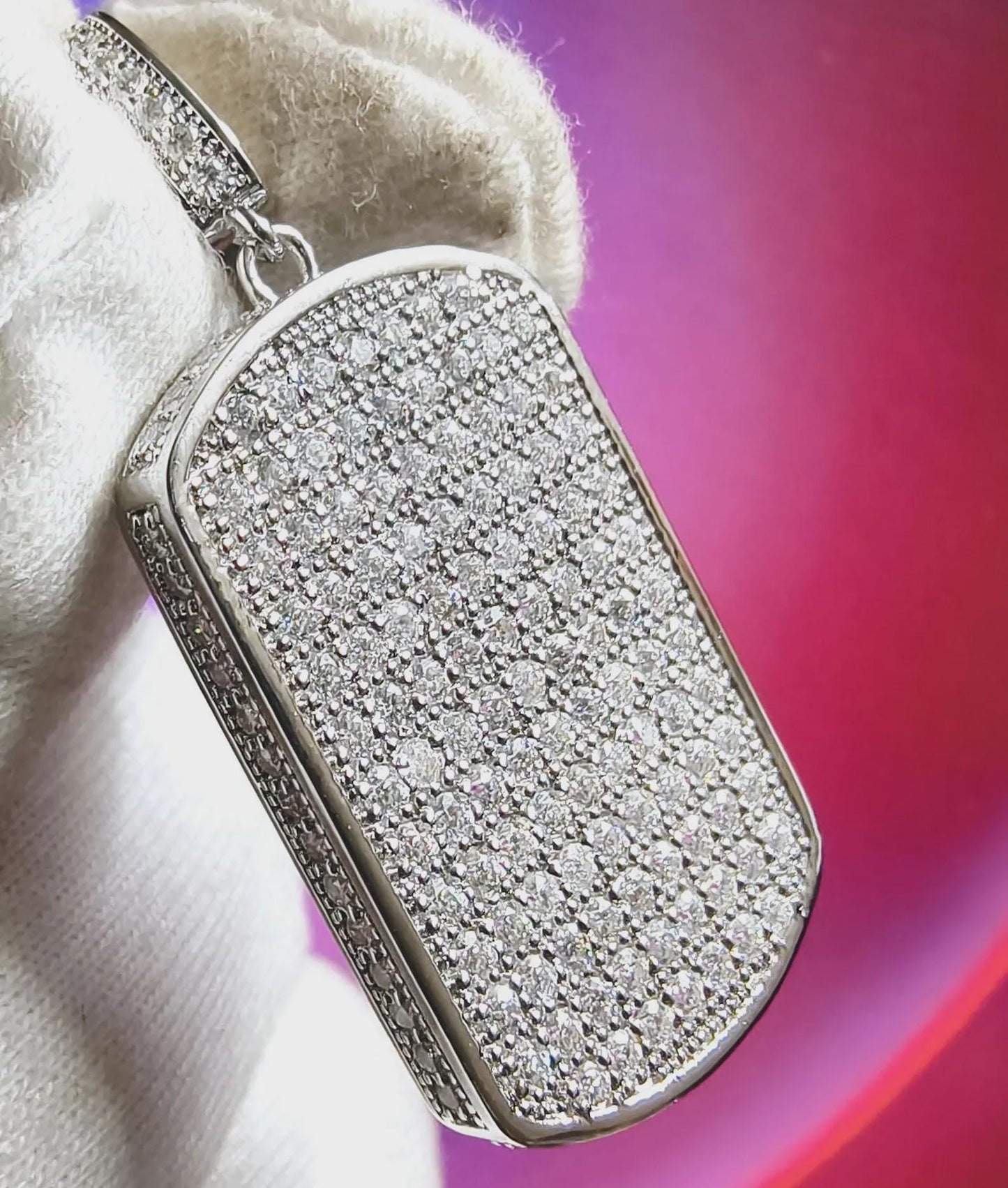 2Ct Round Cut Simulated Diamond Dog Tag Pendant 14K White Gold Plated Unisex Diamond Pendant 925 Sterling Silver Custom Engraved Necklace