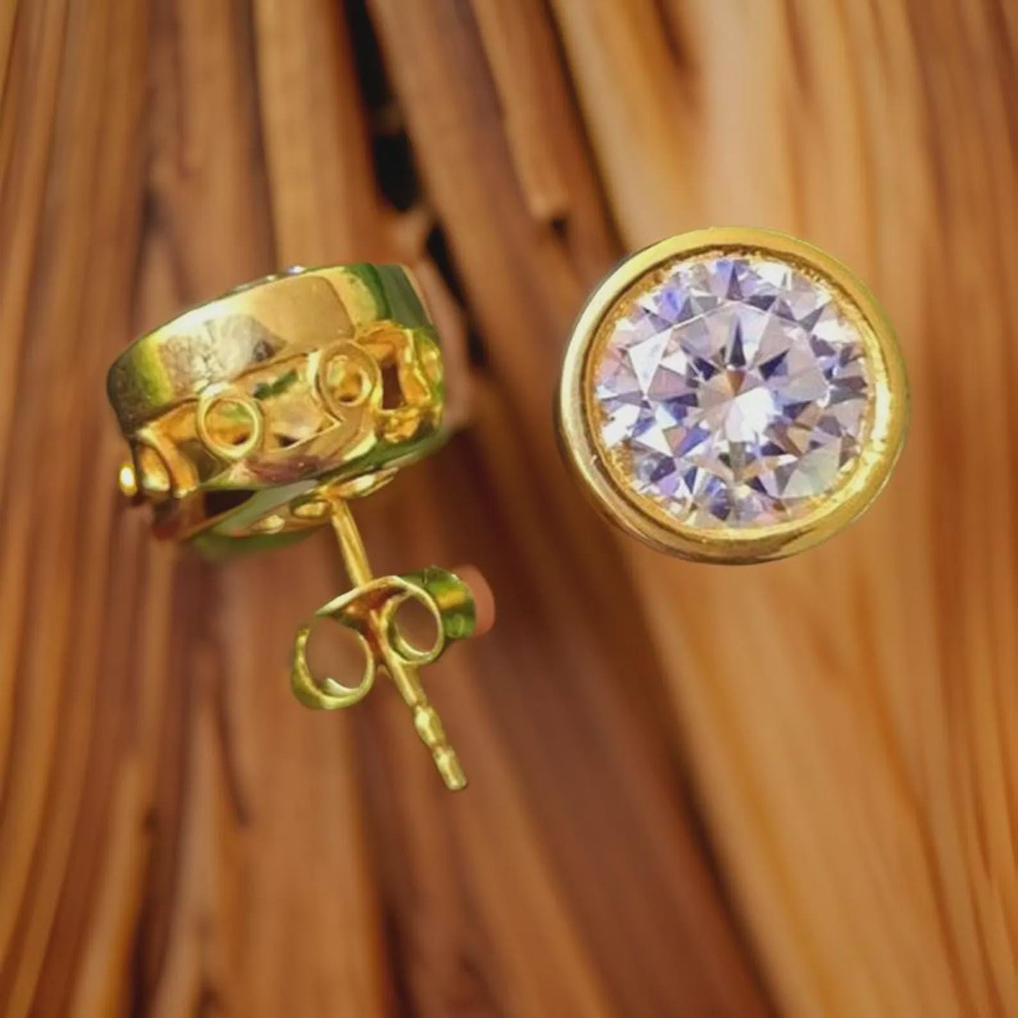 2Ct Solitaire Earrings Bezel Set Stud Earrings Round Cut Simulated Diamond Earrings 14k Yellow Gold Plated, Gift for Birthday Party