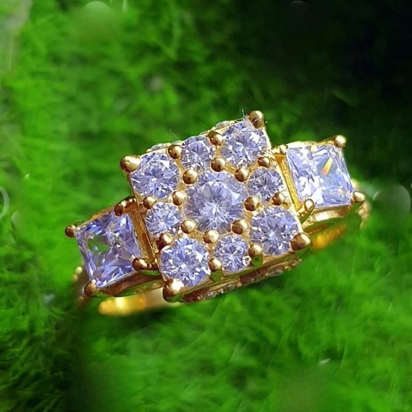 2Ct Round Cut Simulated Diamond Square Shape Engagement Wedding Ring 14K Yellow Gold Plated 925 Silver, Anniversary Ring, Gift For Birthday