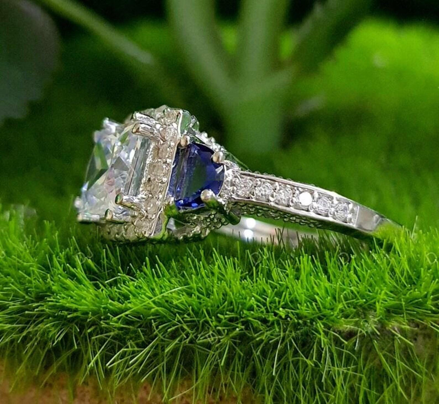 2Ct Princess Cut Halo Simulated Diamond Solitaire Engagement Anniversary Ring 14K White Gold Finish 925 Sterling Silver Wedding Gift For her