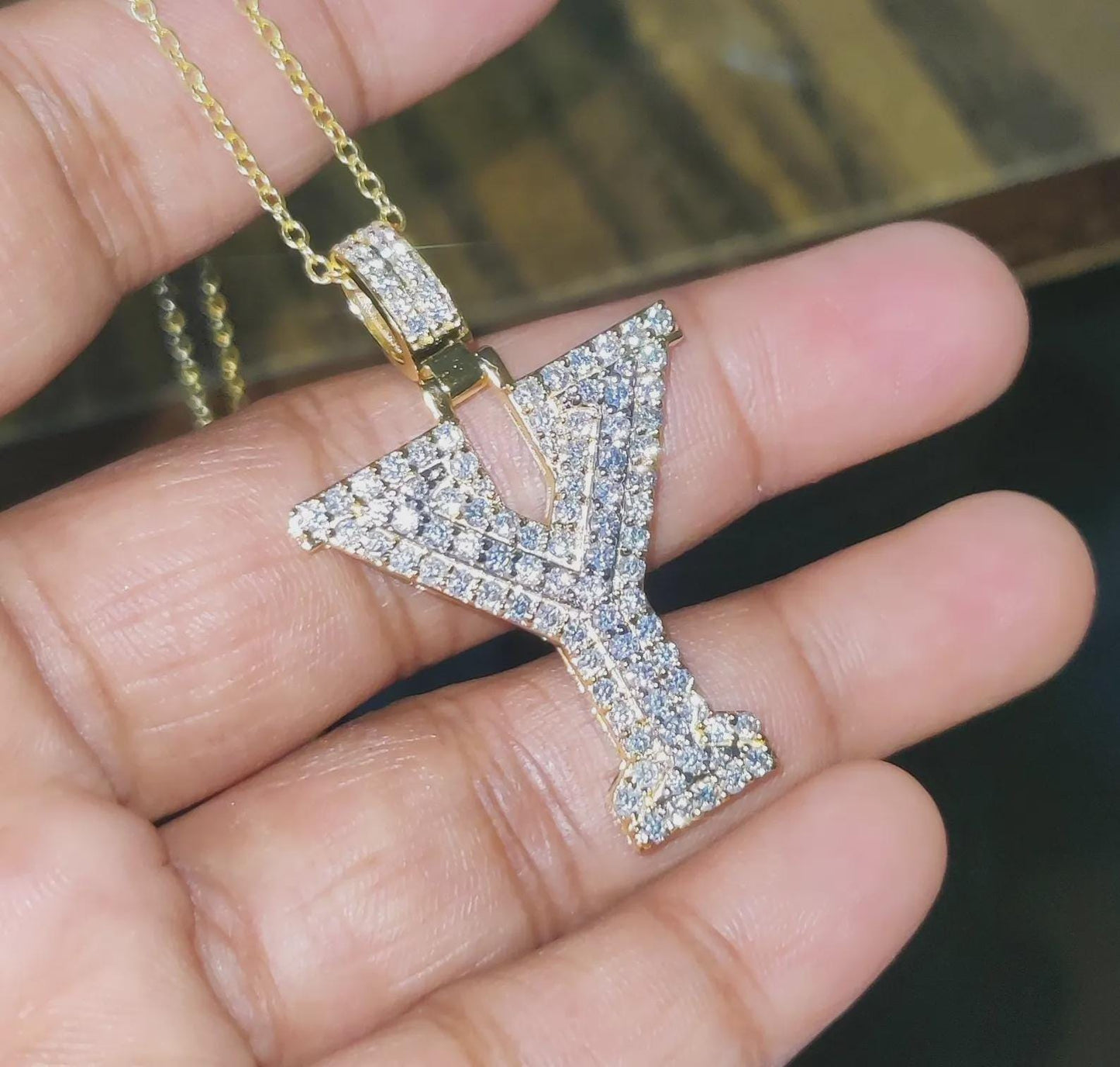 1.50Ct Round Cut Diamond Custom Initial Letter Y Pendant 14K Yellow Gold Plated Free Chain 18" 925 Silver, Alphabet Letter Custom Pendant