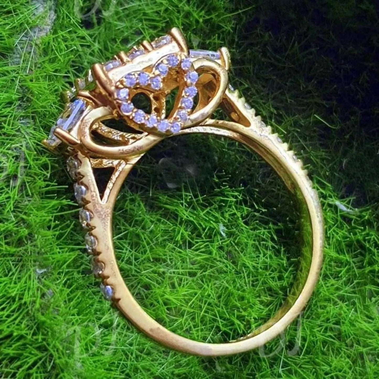 2Ct Round Cut Simulated Diamond Square Shape Engagement Wedding Ring 14K Yellow Gold Plated 925 Silver, Anniversary Ring, Gift For Birthday