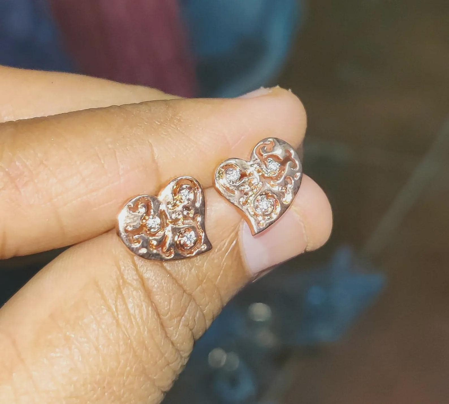 1.50Ct Diamond Stud Earrings VVS1 Diamond Cluster Heart Stud Earrings 14K Rose Gold Finish 925 Silver Stud Earrings Push Back Stud