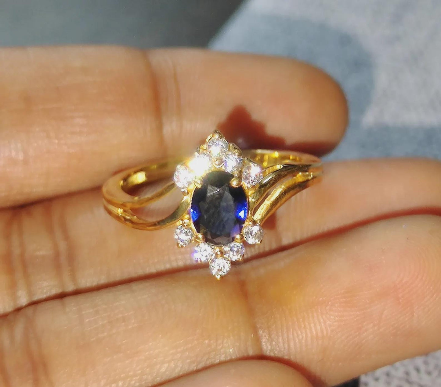 1Ct Oval Cut Blue Sapphire Diamond Solitaire 14K Yellow Gold Finish Engagement Wedding Anniversary Ring, Birthday Gift, Ring For Her