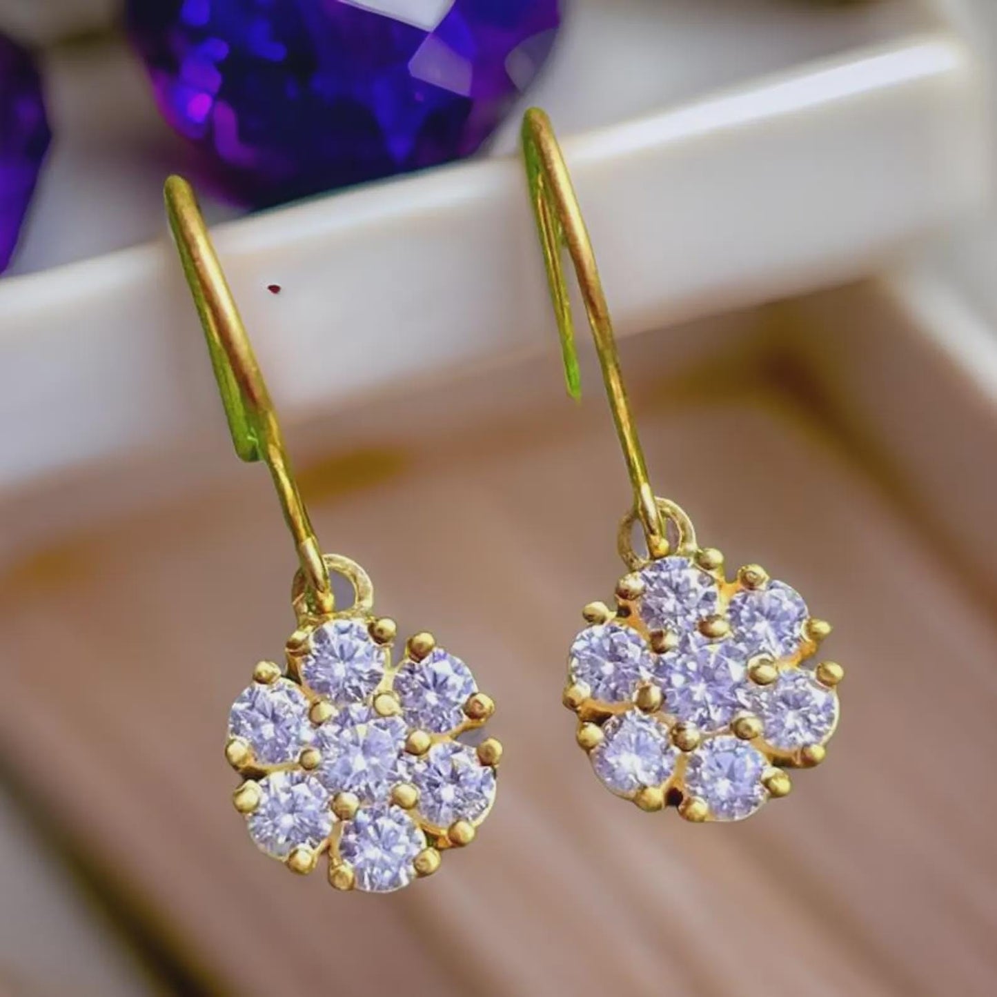 2Ct Round Cut Simulated Diamond Dangle Drop Earrings 14K Yellow Gold Plated 925 Sterling Silver Dangle Earring Anniversary Gift for Her