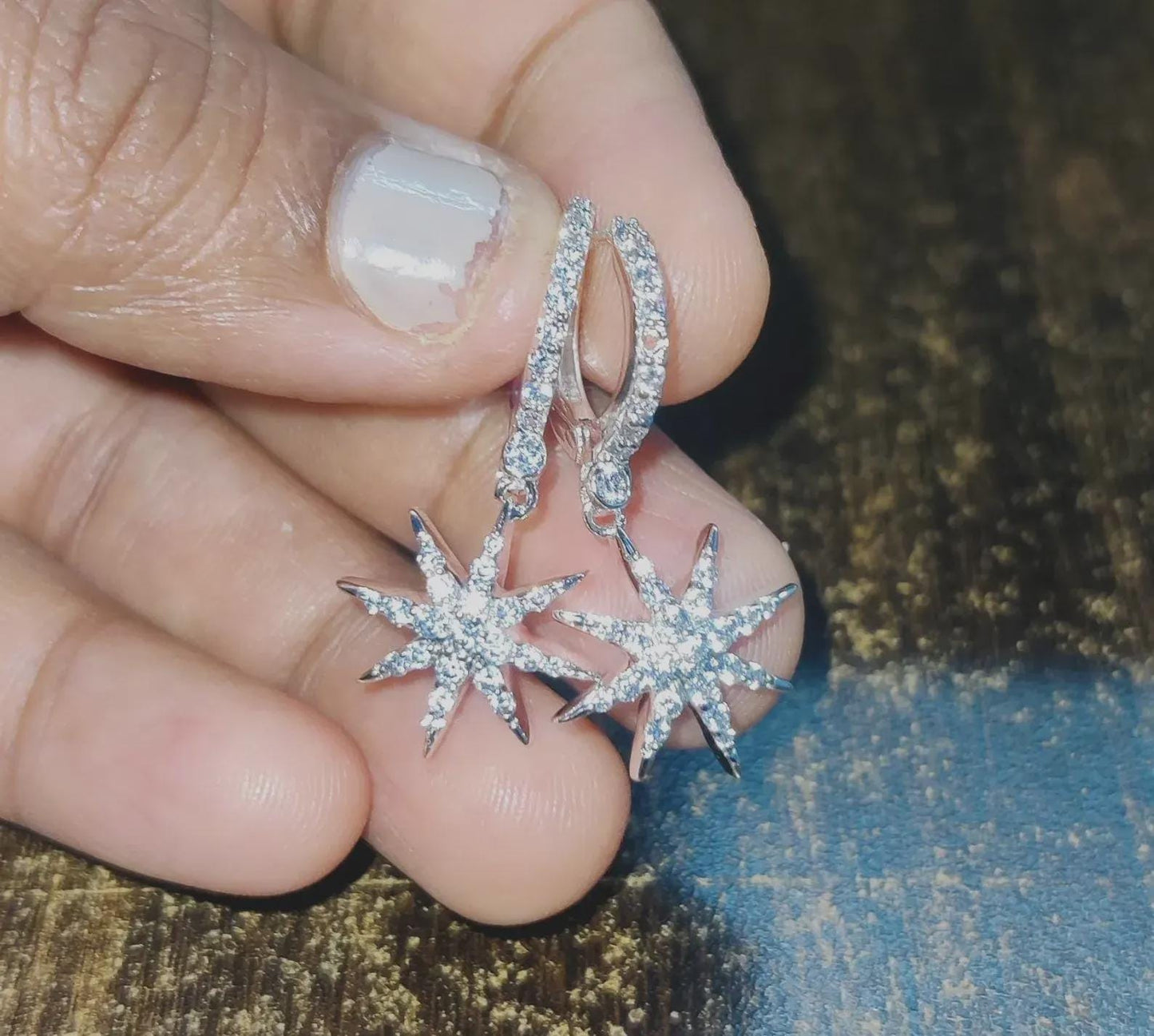 2Ct Round Cut Simulated Diamond Sunburst Drop Dangle Earrings 14K White Gold Finish Sterling Silver Clip On Earrings Gift for Birthday