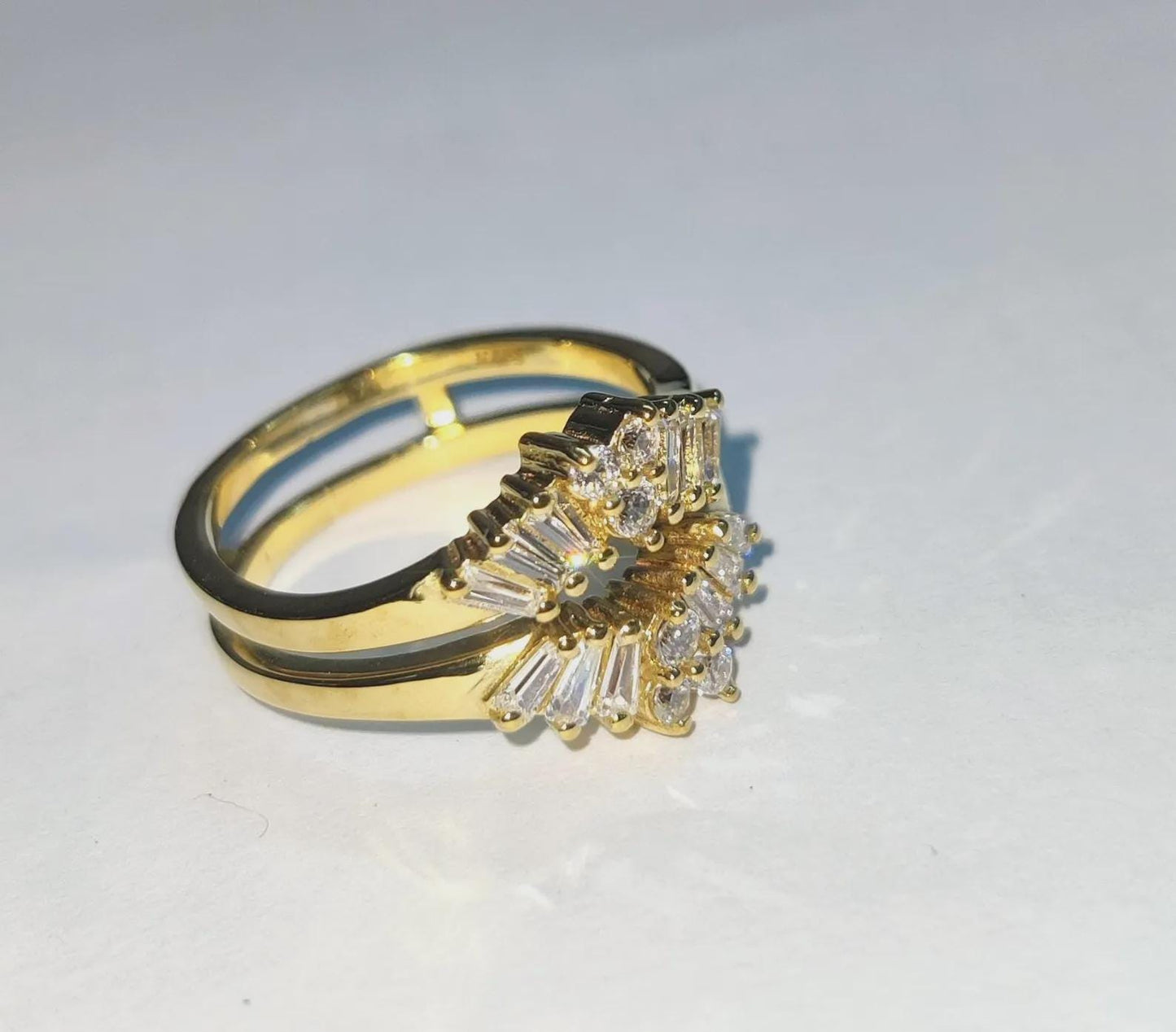 2Ct  Baguette Cut Simulated Diamond Anniversary Ring 14K Yellow Gold Finish 925 Silver Enhancer Guard Engagement Ring Gift For Party