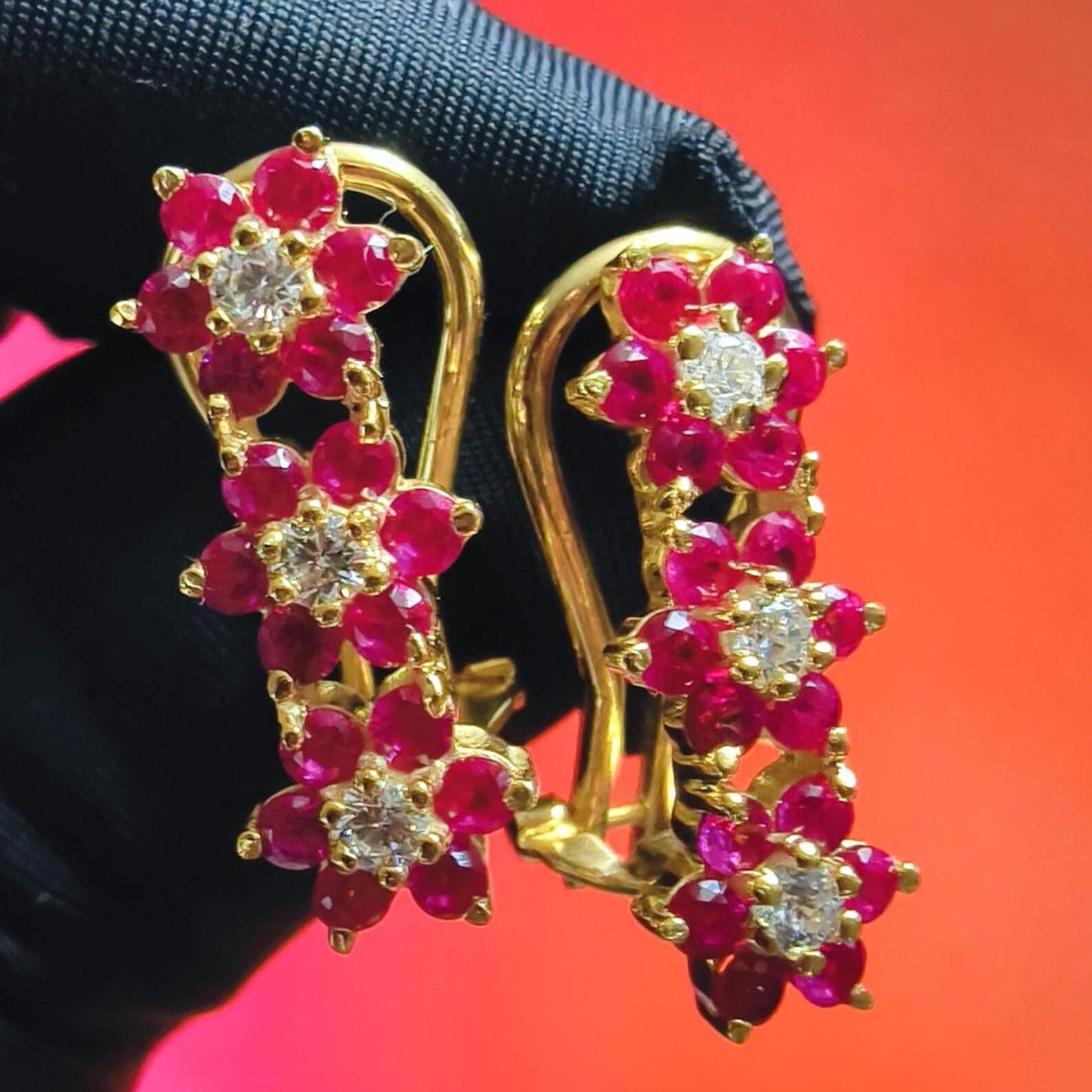 Beautiful Round Cut Simulated Red Ruby  Huggie Hoop Women Earrings 14K Yellow Gold Plated - 925 Silver- Gift for Her