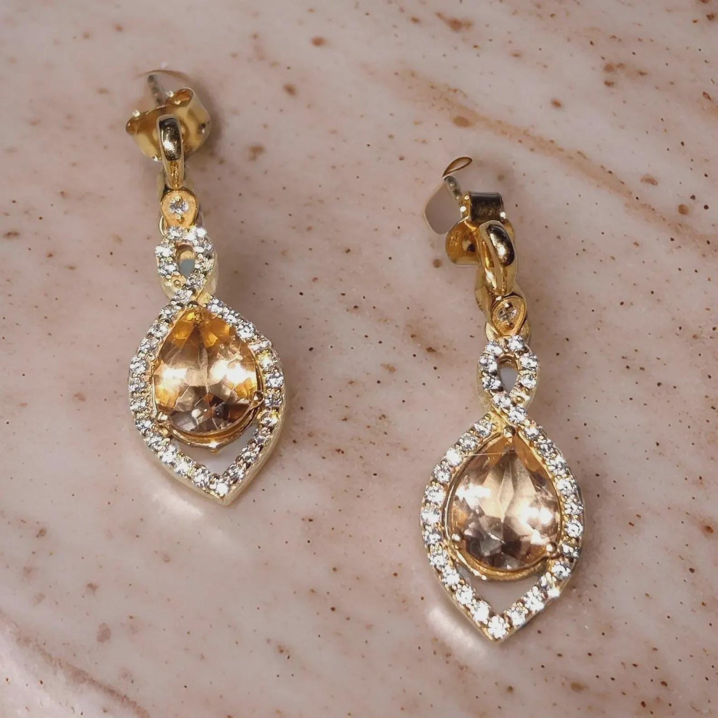 2Ct Morganite Dangle Earrings Pear Cut Simulated morganite Diamond Earrings 14K Yellow Gold Plated 925 Sterling Silver Drop Dangle Earrings