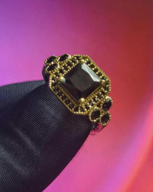 2Ct Princess Halo Wedding Ring Black Spinel 14K Yellow Gold Plated 925 Sterling Silver, Anniversary Ring, Gift For Birthday Or Party