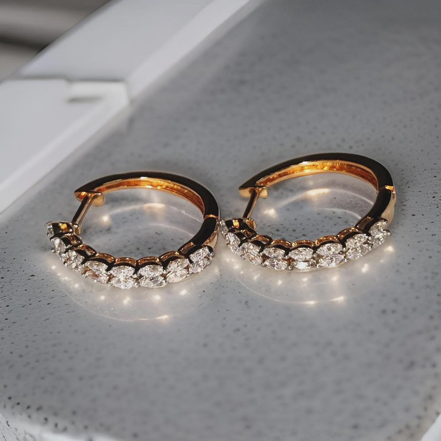 2Ct Diamond Hoop Earrings Marquise Cut VVS1 Diamond Huggie Earrings 14K Rose Gold Finish 925 Sterling Silver Diamond Hoop Earrings