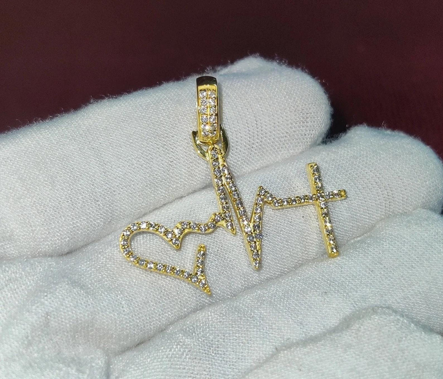 1.50Ct Diamond Round Cut Simulated Diamond Pendant, Love Heartbeat Pendant 14K Yellow Gold Finish 925 Sterling Silver Birthday Party Pendant