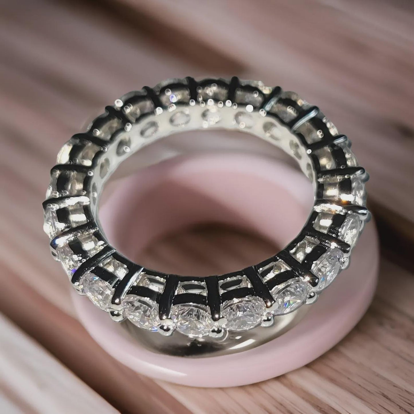 1.50Ct Round Cut Diamond Ring Full Eternity Band Engagement Ring 14K White Gold Plated 925 Sterling Silver Simulated Diamond Band Ring