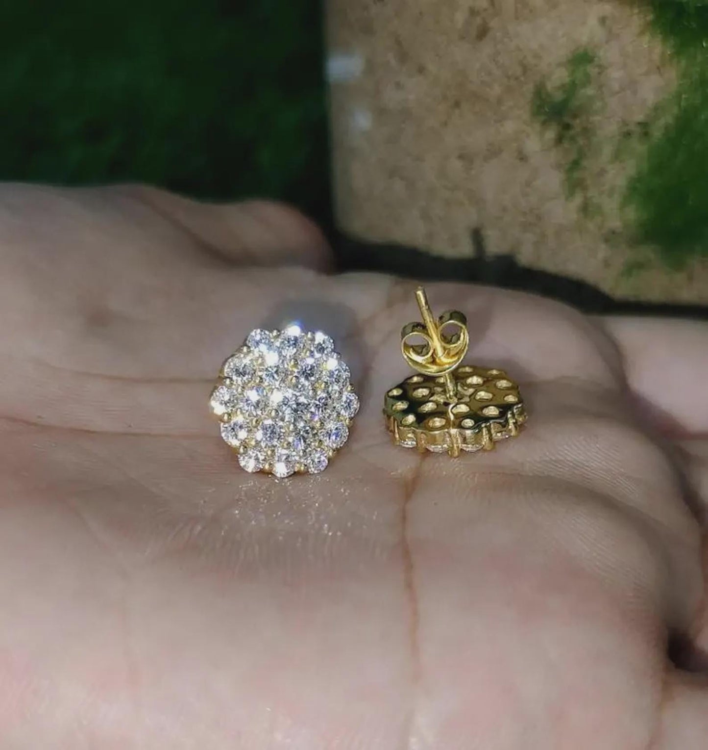 2Ct Round Cut Diamond Women's Stud Earrings Cluster Halo Stud Earrings 14K Yellow Gold Finish 925 Silver Stud Earrings Screw Back Stud