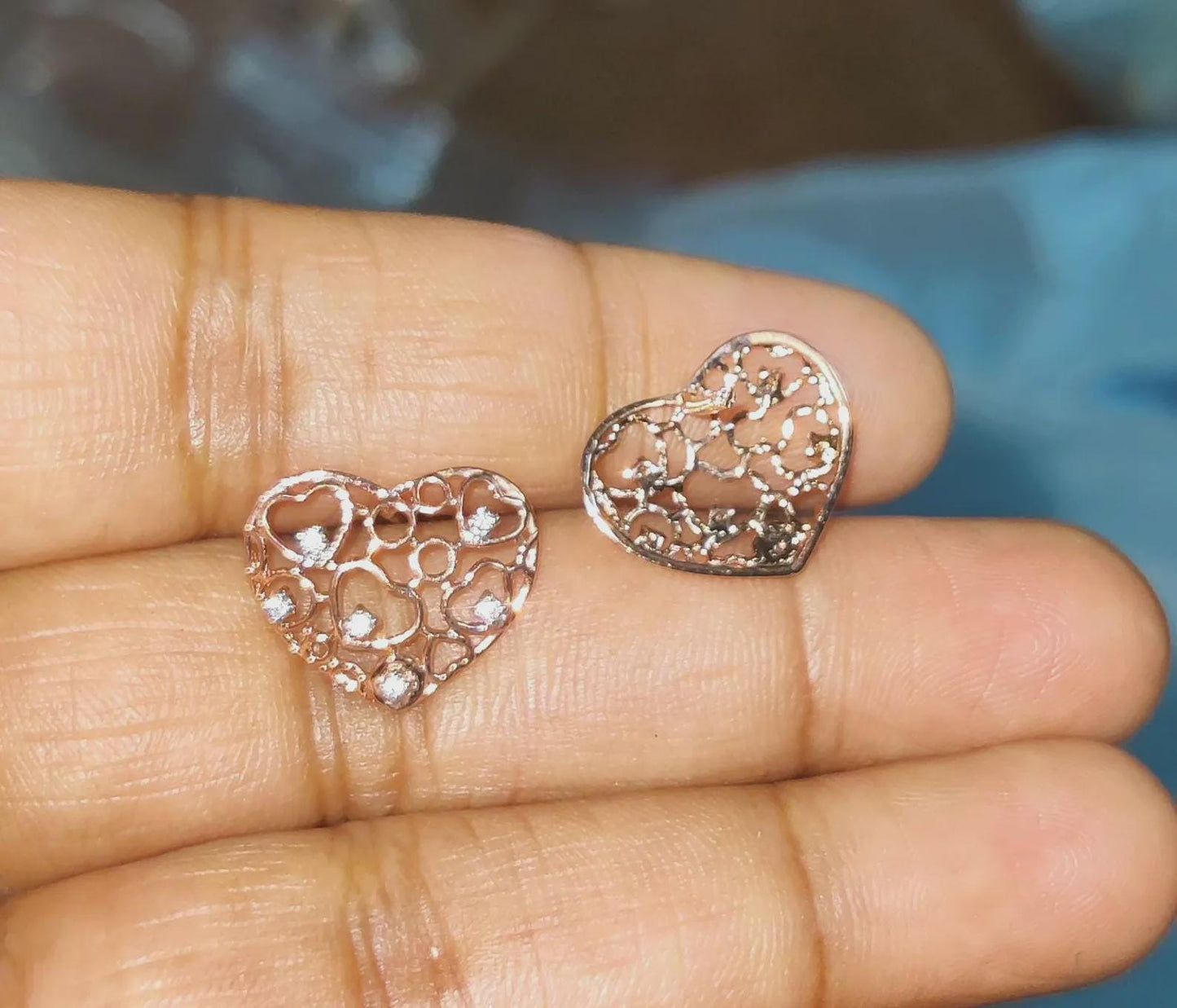 1Ct Diamond Stud Earrings VVS1 Diamond Cluster Heart Stud Earrings 14K Rose Gold Finish 925 Silver Stud Earrings Push Back Stud