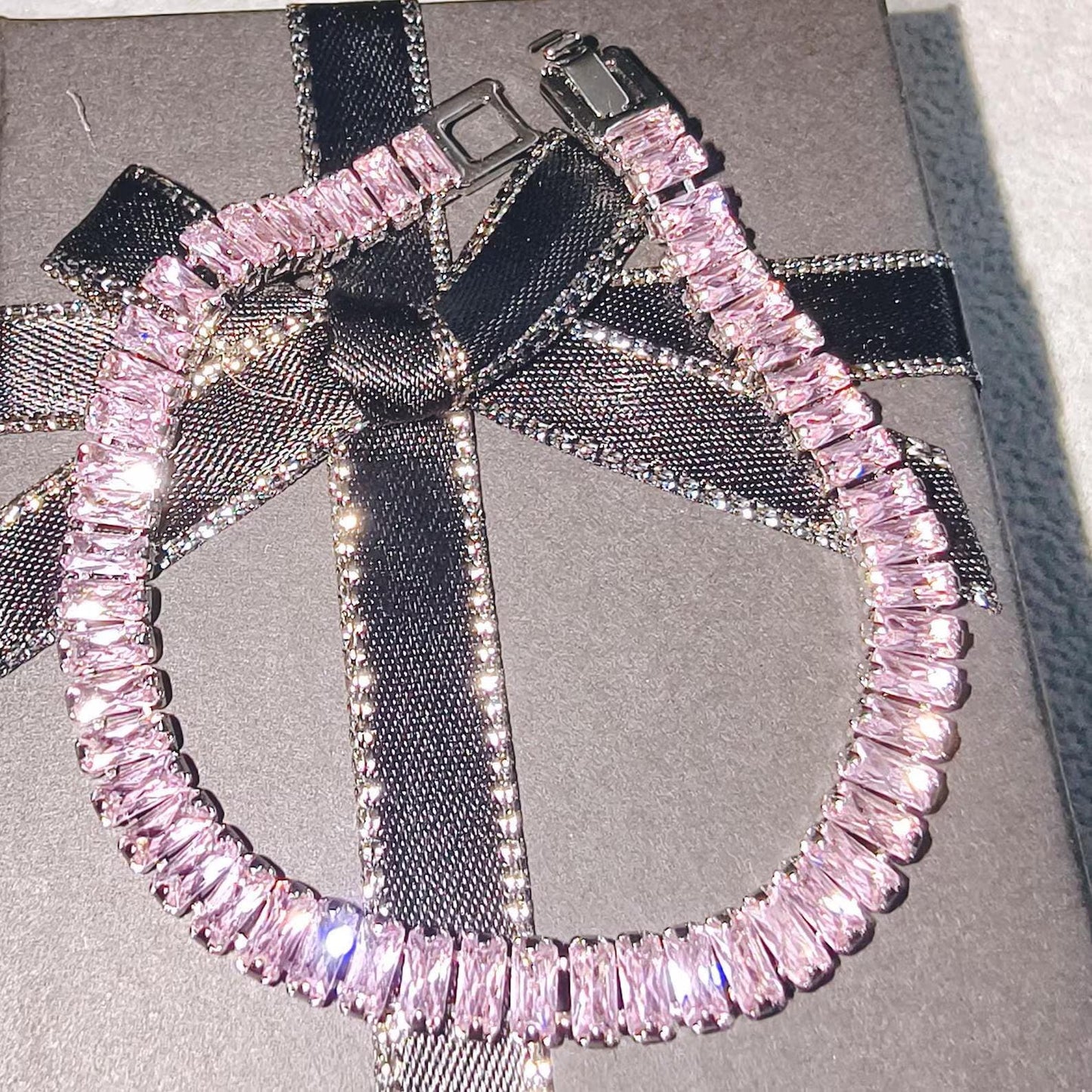 12Ct Baguette Cut CZ Pink Sapphire Lab-Created Spinel Tennis Bracelet 14K White Gold Plated Diamond Bracelet Size 7.5" Inch