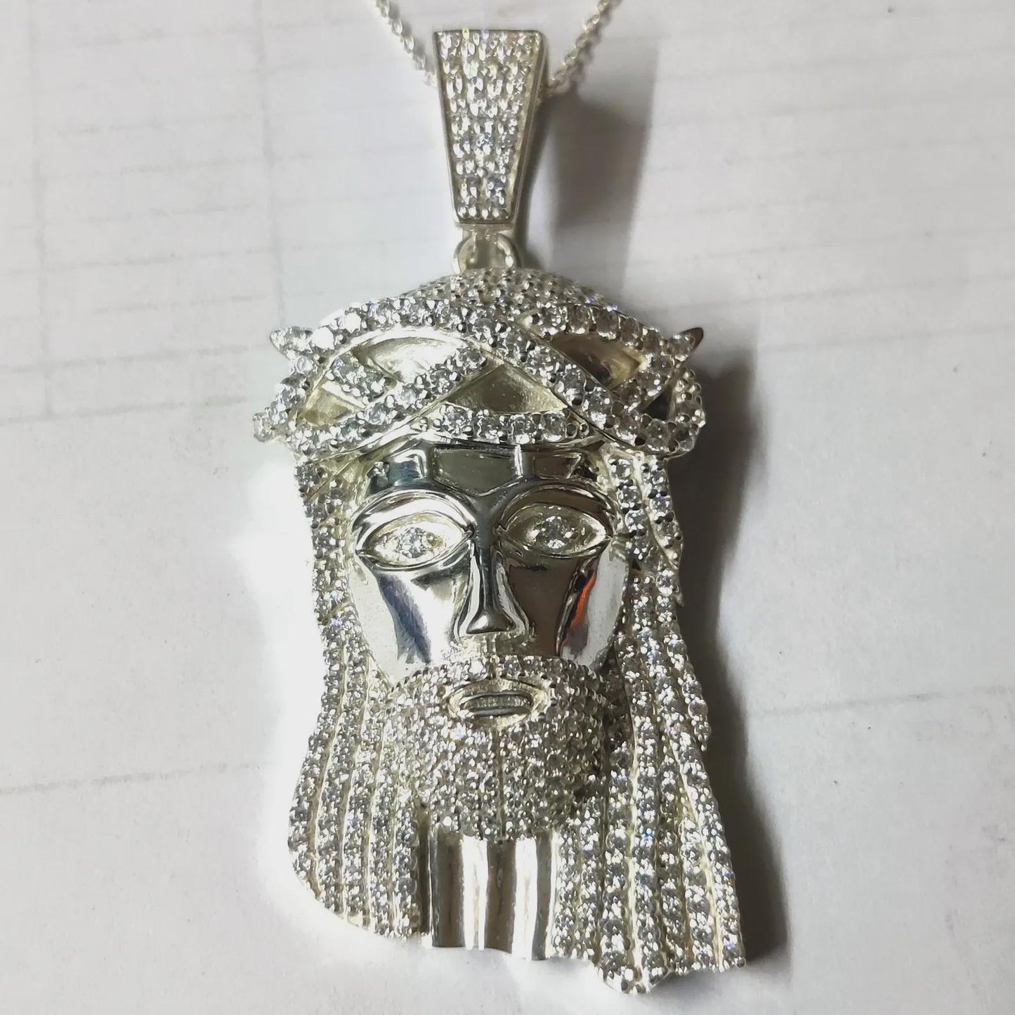 3Ct Round Cut White Diamond Jesus Face Pendant Simulated Diamond14K Yellow Gold Plated Free Chain 18" 925 Silver, Hip Hop Custom Pendant