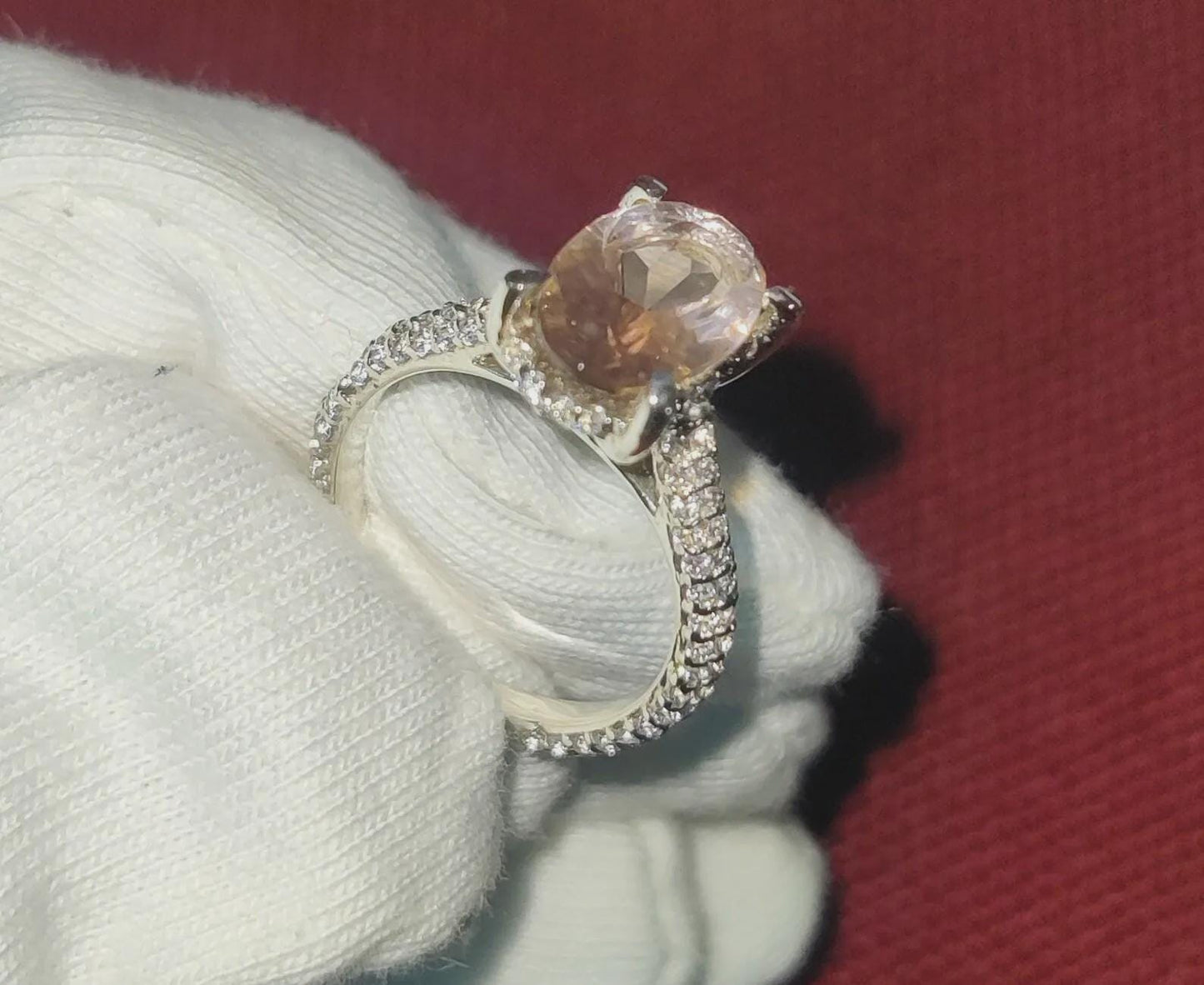 2Ct Morganite Oval Cut Lab-Created Morganite Engagement Anniversary Ring Halo 14K White Gold Finish 925 Sterling Silver For Birthday Ring