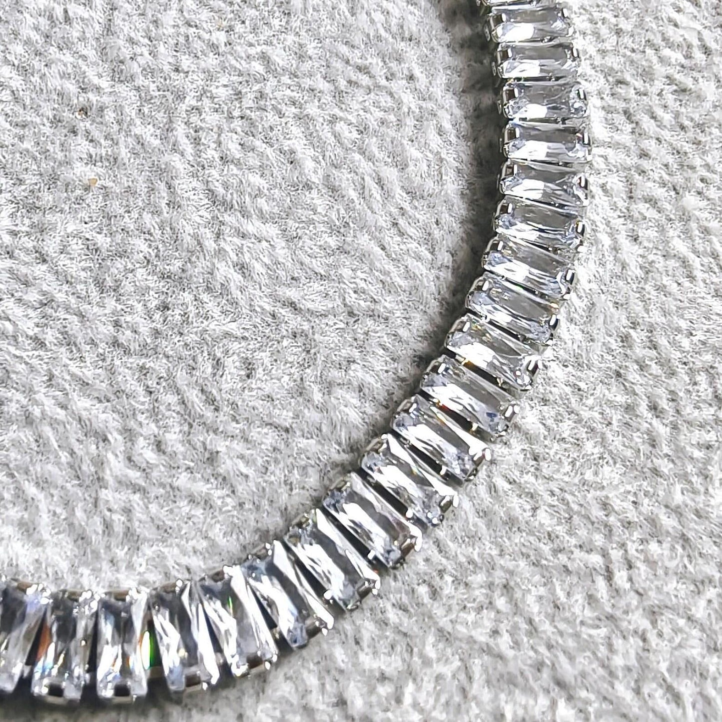 12Ct Radiant Baguette Cut Cubic Zirconia Lab-Created Cubic Zirconia Tennis Bracelet 14K White Gold Plated Diamond Bracelet Size 7.5"  Silver