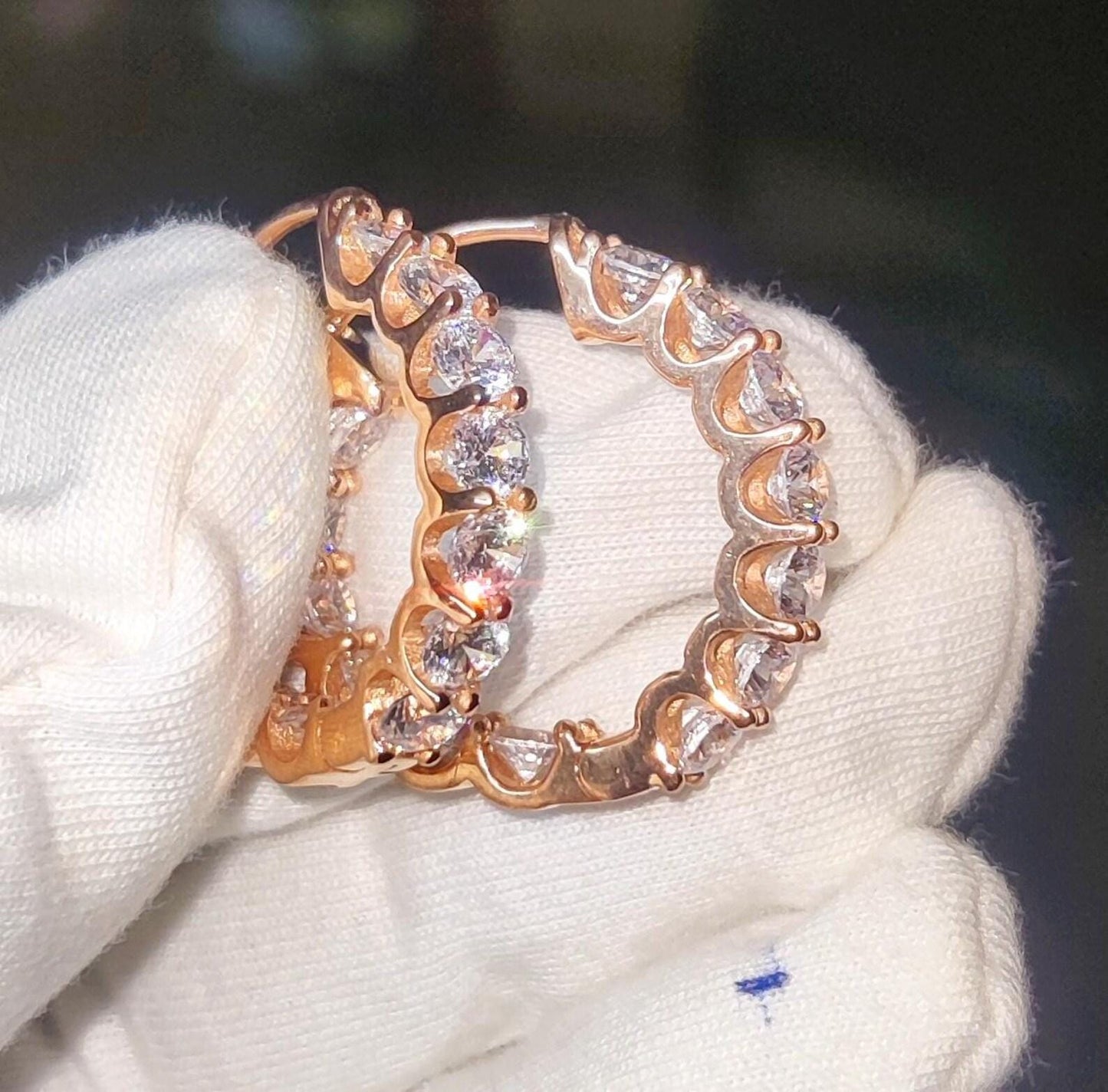 2Ct Round Cut Simulated Diamond Hoop Women Earrings 14K Rose Gold Plated, Anniversary, Birthday, Wedding Gift For Her