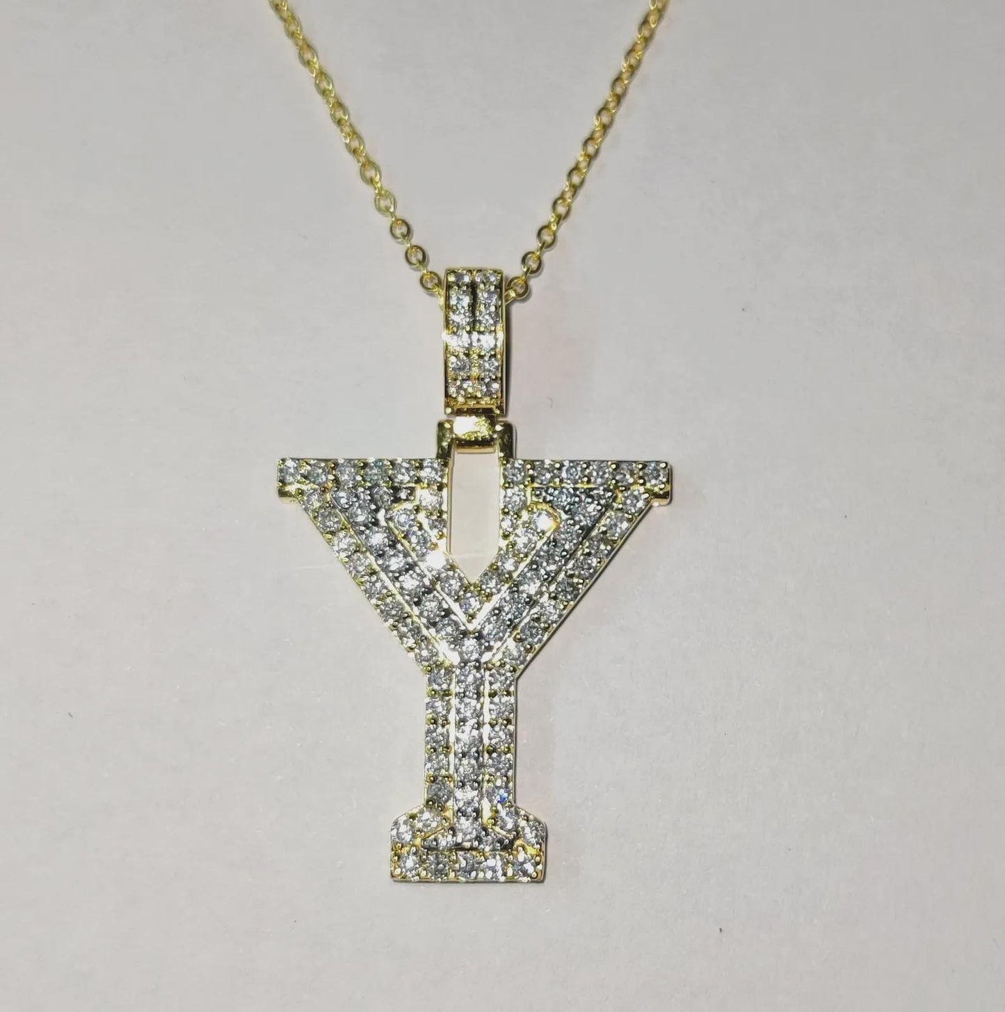 1.50Ct Round Cut Diamond Custom Initial Letter Y Pendant 14K Yellow Gold Plated Free Chain 18" 925 Silver, Alphabet Letter Custom Pendant