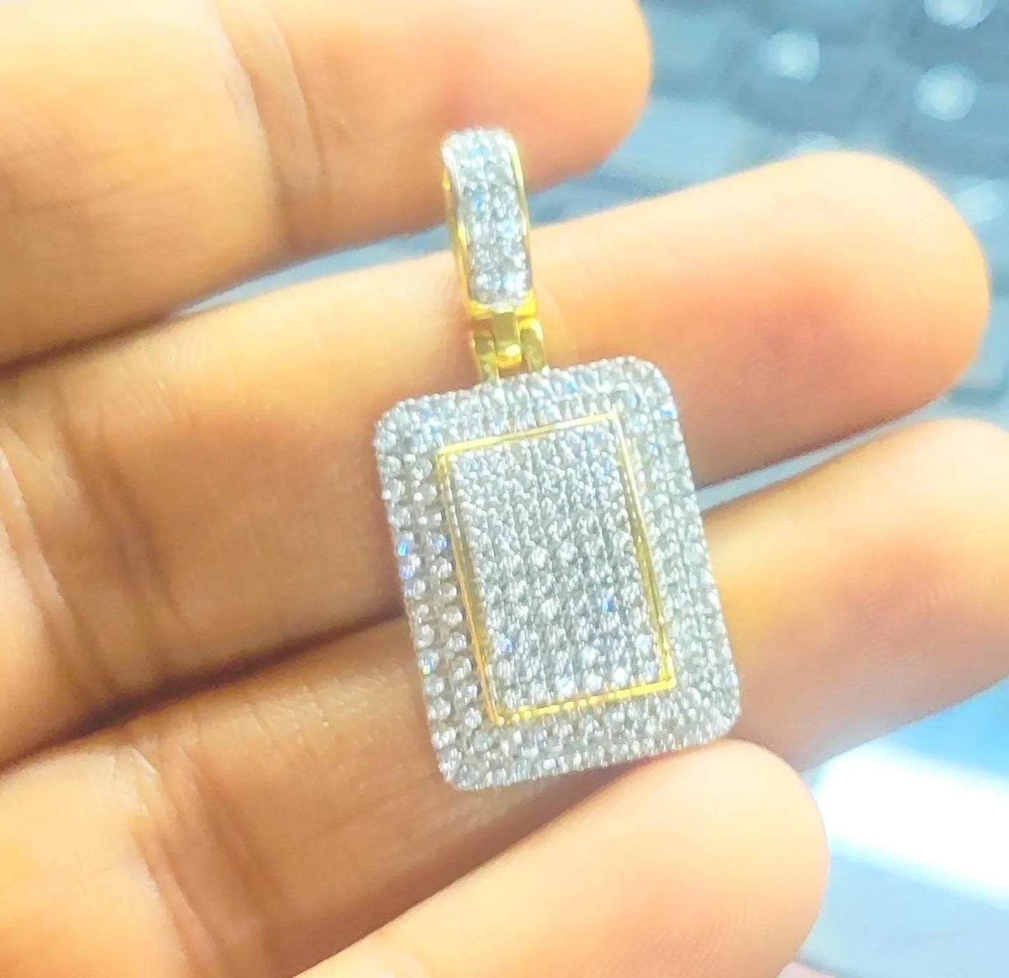 2Ct Round Cut Simulated White Topaz- Diamond Hip Hop Dog tag Pendant 14K Two-Tone Gold Plated 925 Sterling Silver