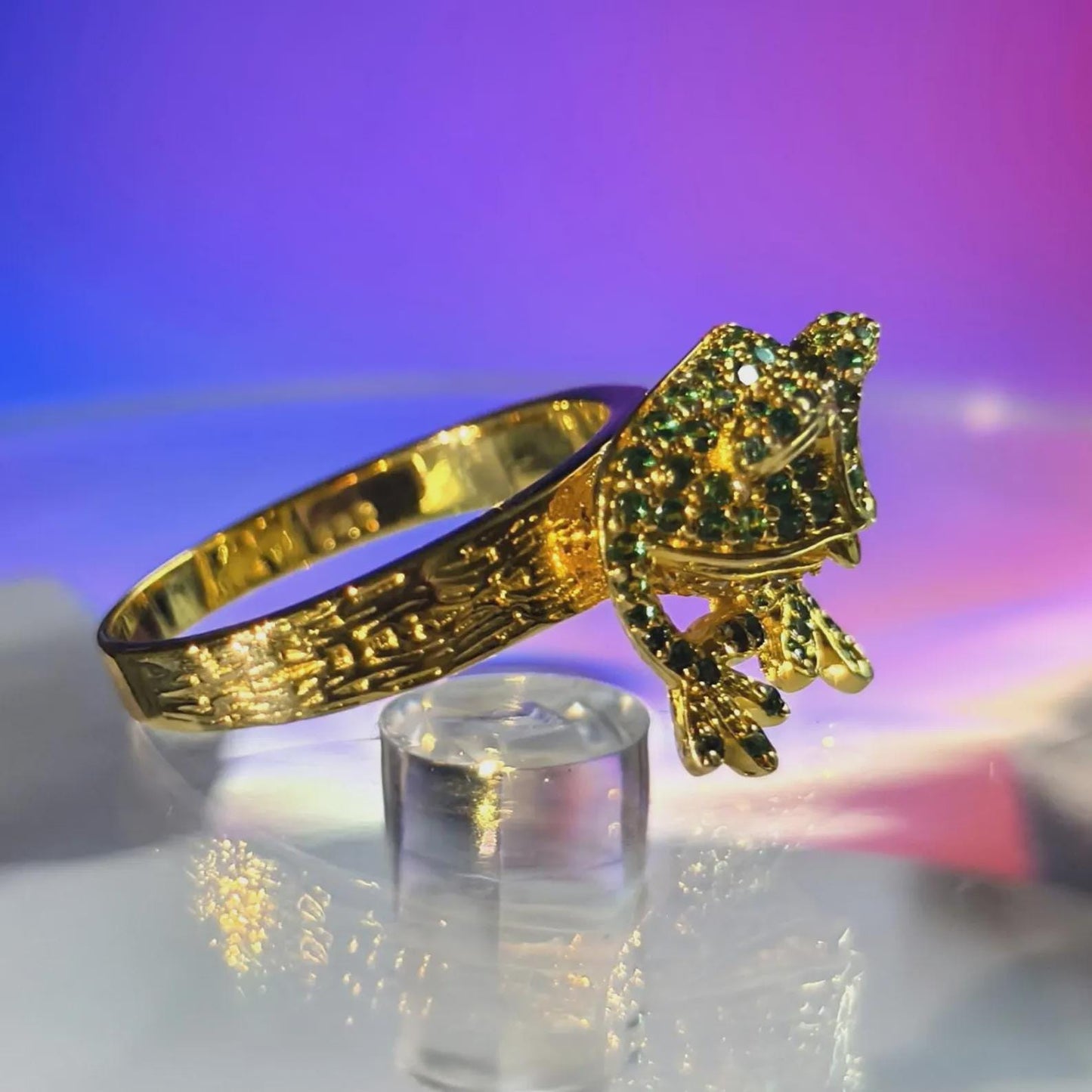 2Ct Round Cut Frog Shape Ring Simulated Green Emerald 14K Yellow Gold Plated 925 Sterling Silver, Anniversary Ring, For Birthday Gift Ring