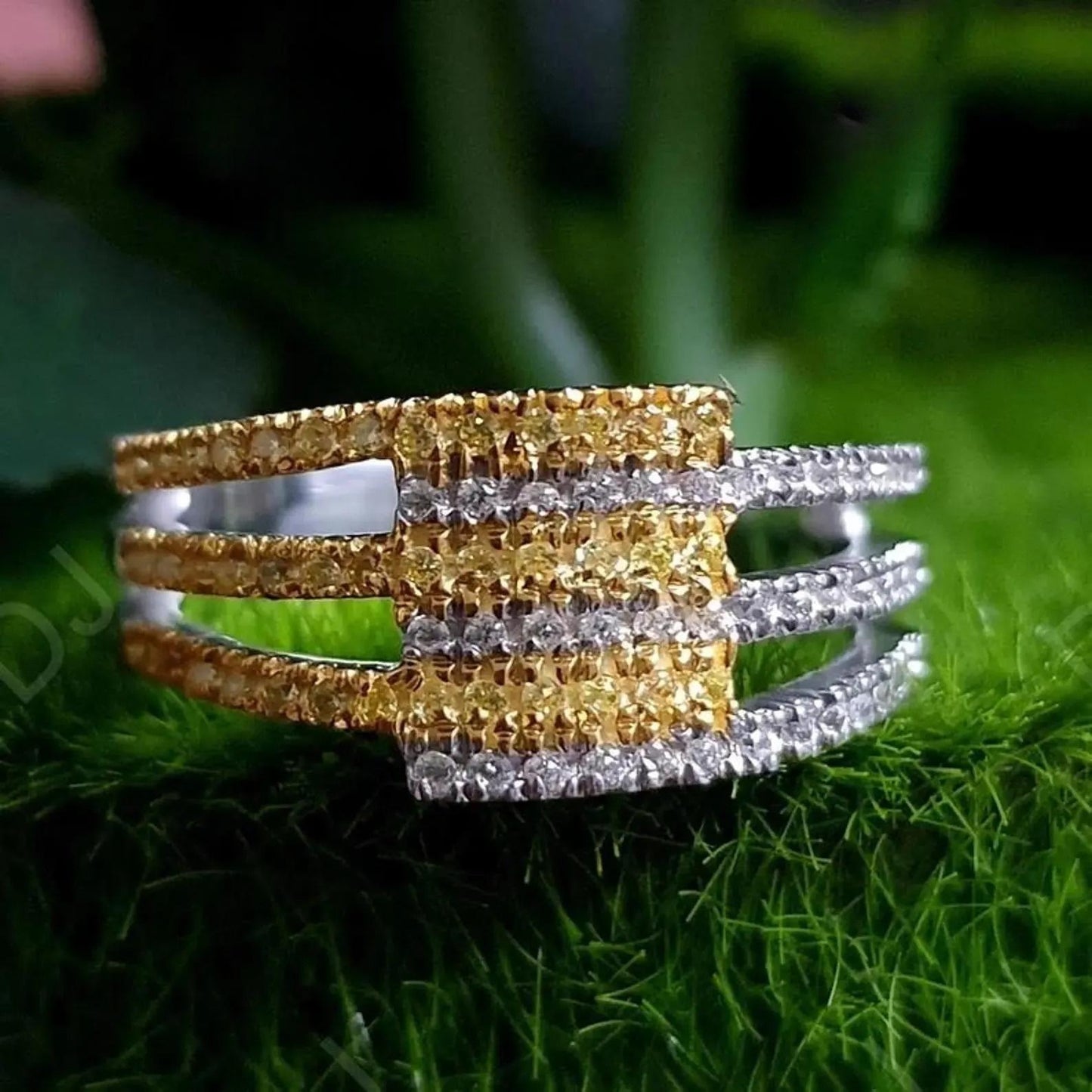 2Ct Round Cut Simulated Diamond Engagement Band Ring Bypass Wedding Ring Anniversary Ring 14K Two Tone Gold Plated 925 Sterling Silver