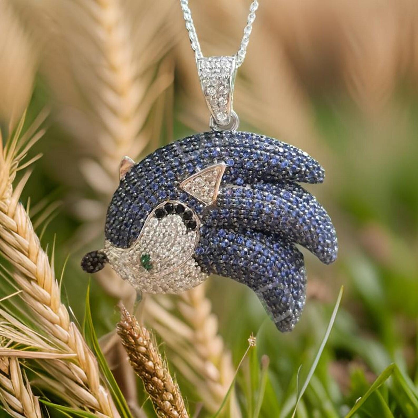 Multi - Color Round Cut Simulated Diamond Hedgehog Pendant Neclace 14K Yellow Gold Plated Free Chain 18" 925 Silver