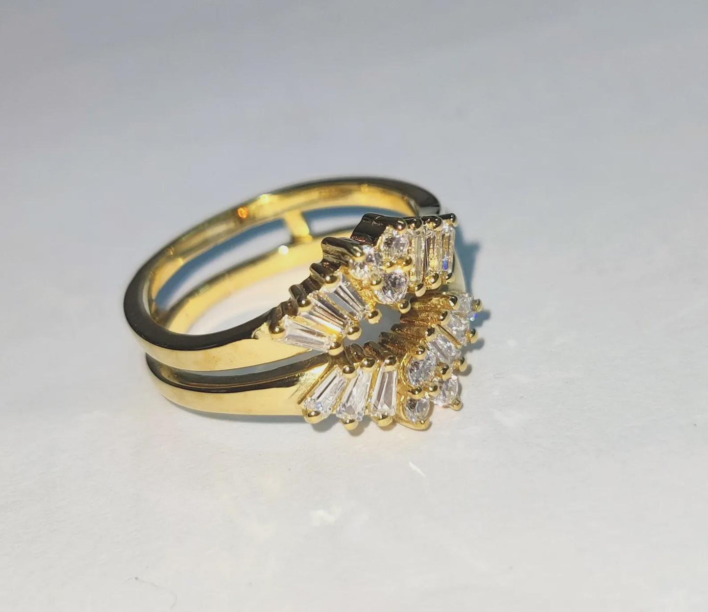 2Ct  Baguette Cut Simulated Diamond Anniversary Ring 14K Yellow Gold Finish 925 Silver Enhancer Guard Engagement Ring Gift For Party