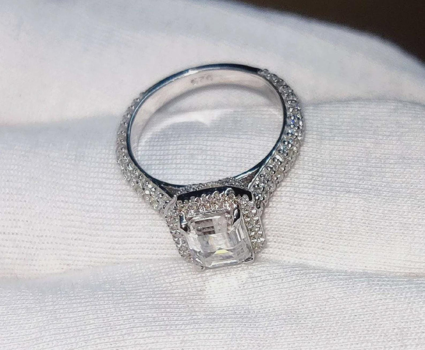 2Ct Emerald Cut Halo Simulated Diamond Solitaire Engagement Anniversary Ring 14K White Gold Finish 925 Sterling Silver Wedding Gift For her