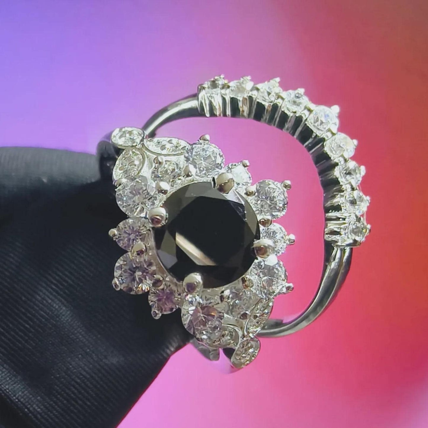 2Ct Round Cut Bridal Set Ring Simulated Black Spinel Engagement Wedding Ring 14K White Gold Plated 925 Sterling Silver Gift For Wedding Ring