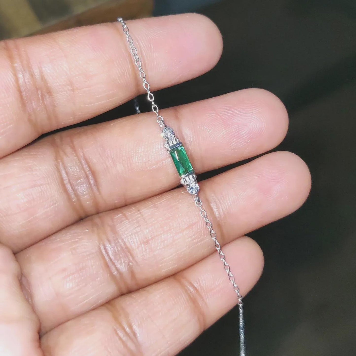 0.20Ct Baguette Cut Simulated Emerald Bracelet 14K White Gold Finish Sterling 925 Silver Bracelet Gift For her Birthday Gift and Party Wear