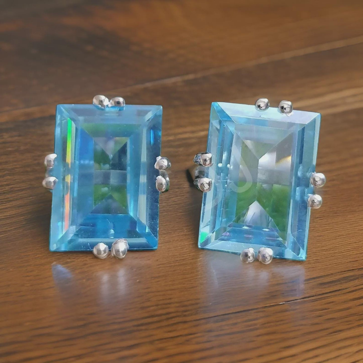 Radiant Cut 4Ct  Blue Topaz Diamond Prong set Solitaire Earrings 14k White Gold Over Stud Earring, Prong Setting Stud ,Gift Fir Her