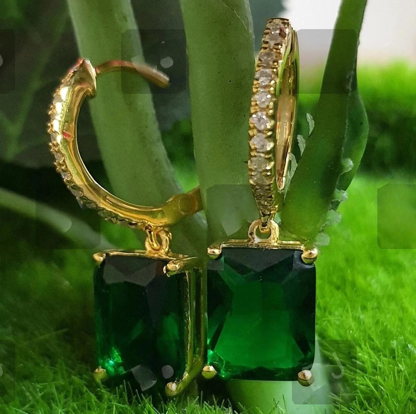 4Ct Radiant Cut Green Emerald Solitaire Earrings / 14K Yellow Gold Finish Drop & Dangle Wedding Earrings Birthday Gift