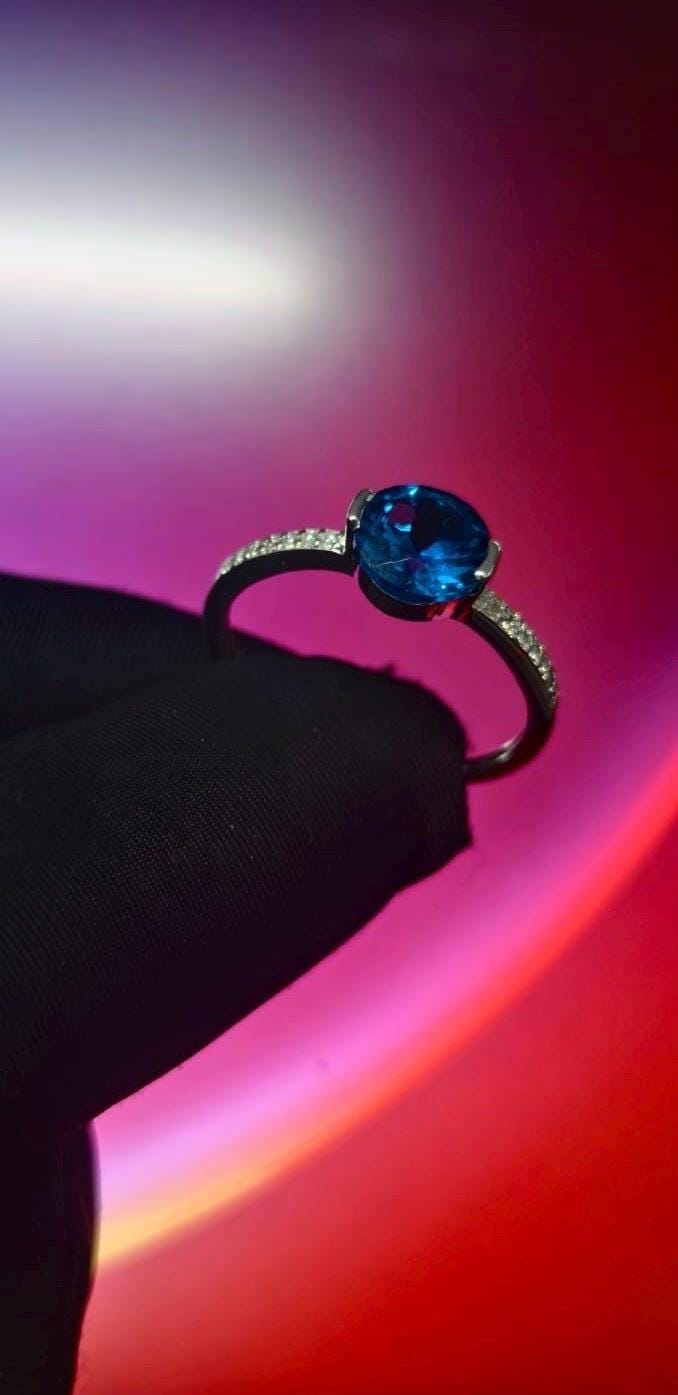 1.50Ct Round Cut Simulated Blue Diamond Wedding Engagement Ring 14k White Gold Plated- 925 Silver