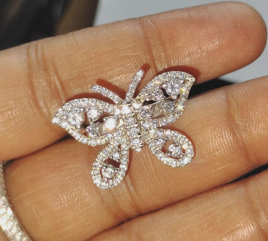 2Ct Round Cut Diamond Butterfly Lab-Created Diamond Wedding Anniversary Ring 14K White Gold Finish 925 Sterling Silver Band  Engagement Ring