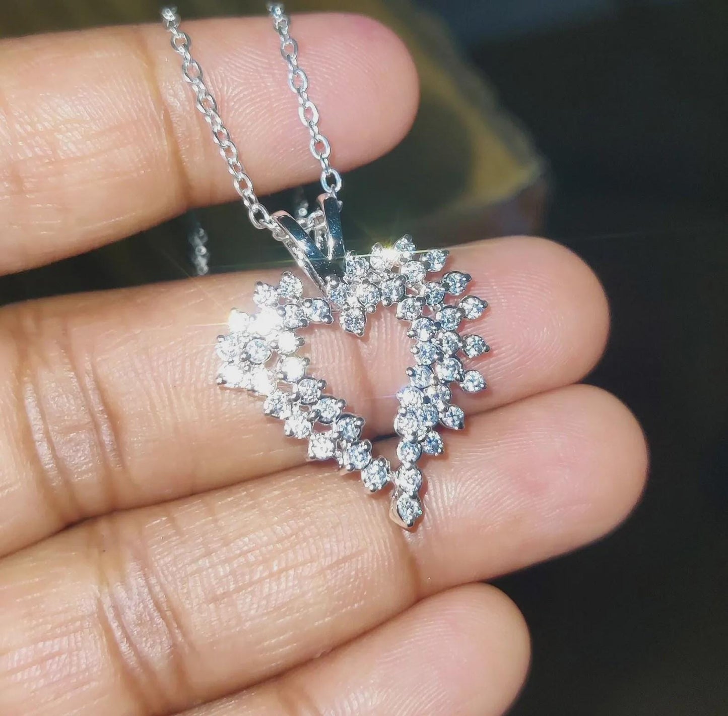 1.50Ct Moissanite Round Cut Cluster Heart Pendant 14K White Gold Finish 925 Silver Women's Heart Pendant, Birthday, Valentines, Wedding Gift