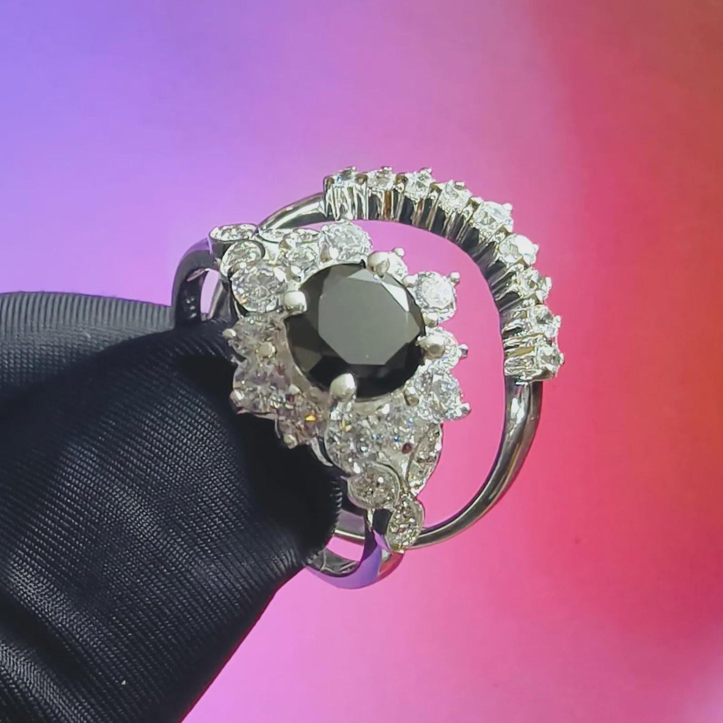 2Ct Round Cut Bridal Set Ring Simulated Black Spinel Engagement Wedding Ring 14K White Gold Plated 925 Sterling Silver Gift For Wedding Ring