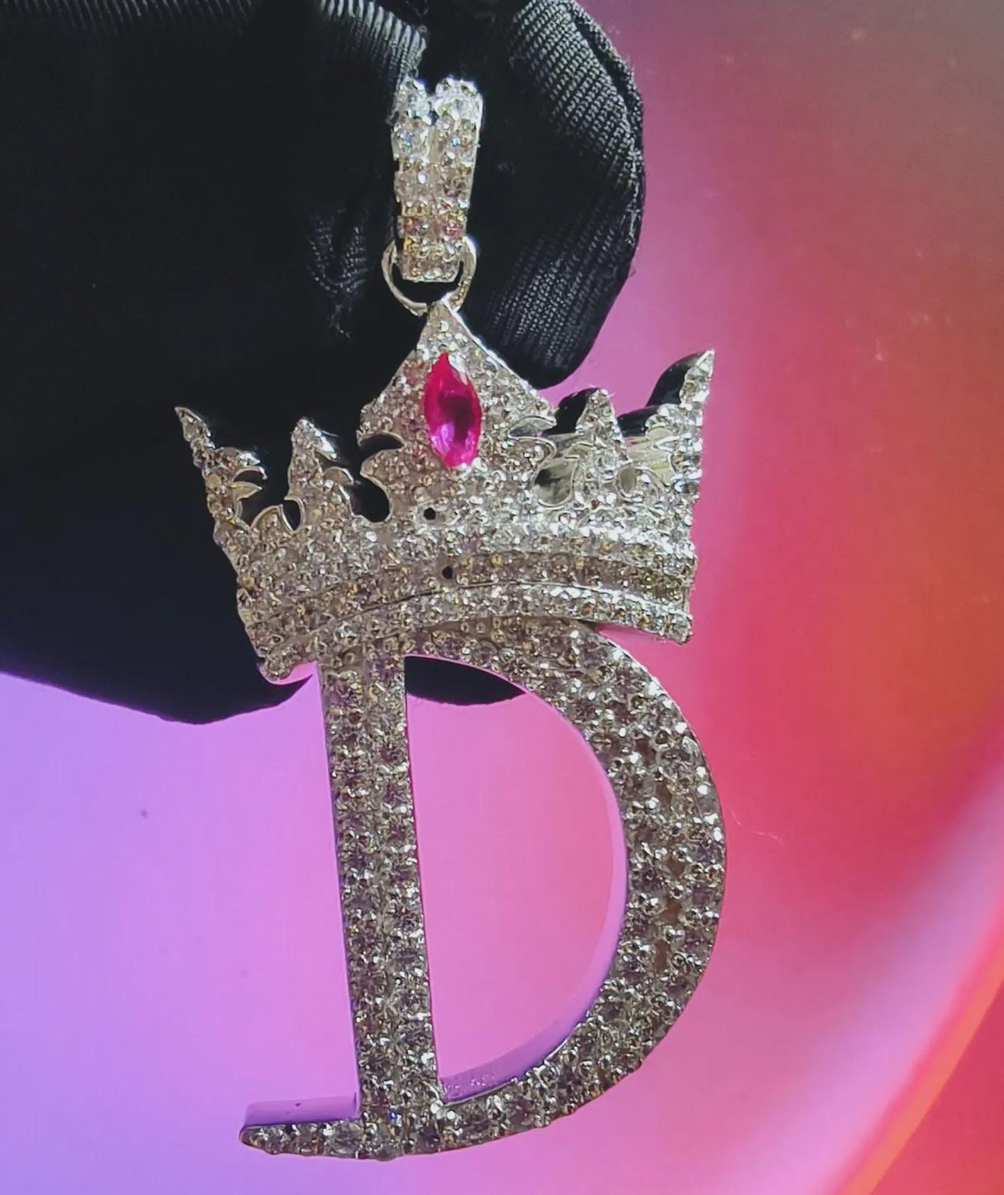 2Ct Round Cut Custom Letter Crown Pendant Lab-Created Diamond D Letter Initial Alphabet Pendant 14K White Gold Plated Hip Hop Pendant