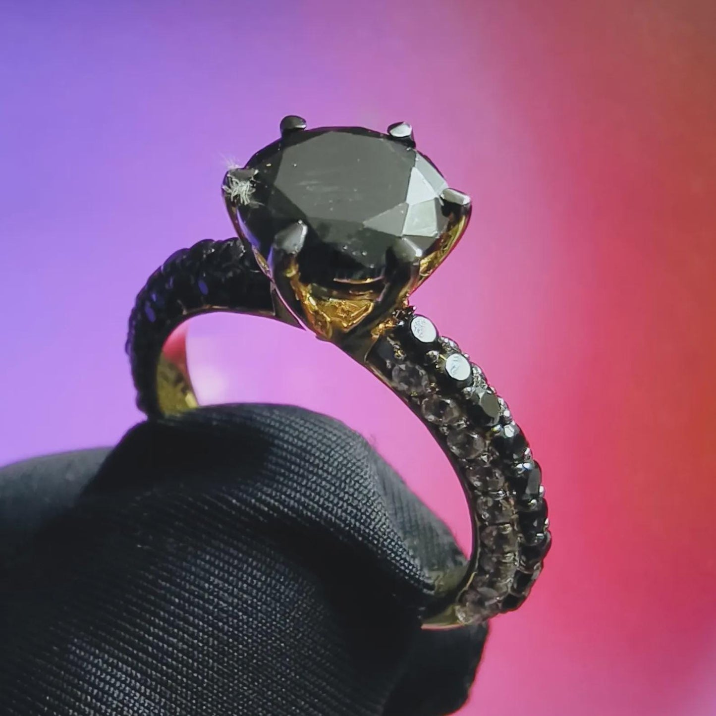 2Ct Round Cut Solitaire Anniversary Ring Simulated Black Diamond Ring 14K Two Tone Gold Plated 925 Silver, Engagement Ring, for Wedding Gift