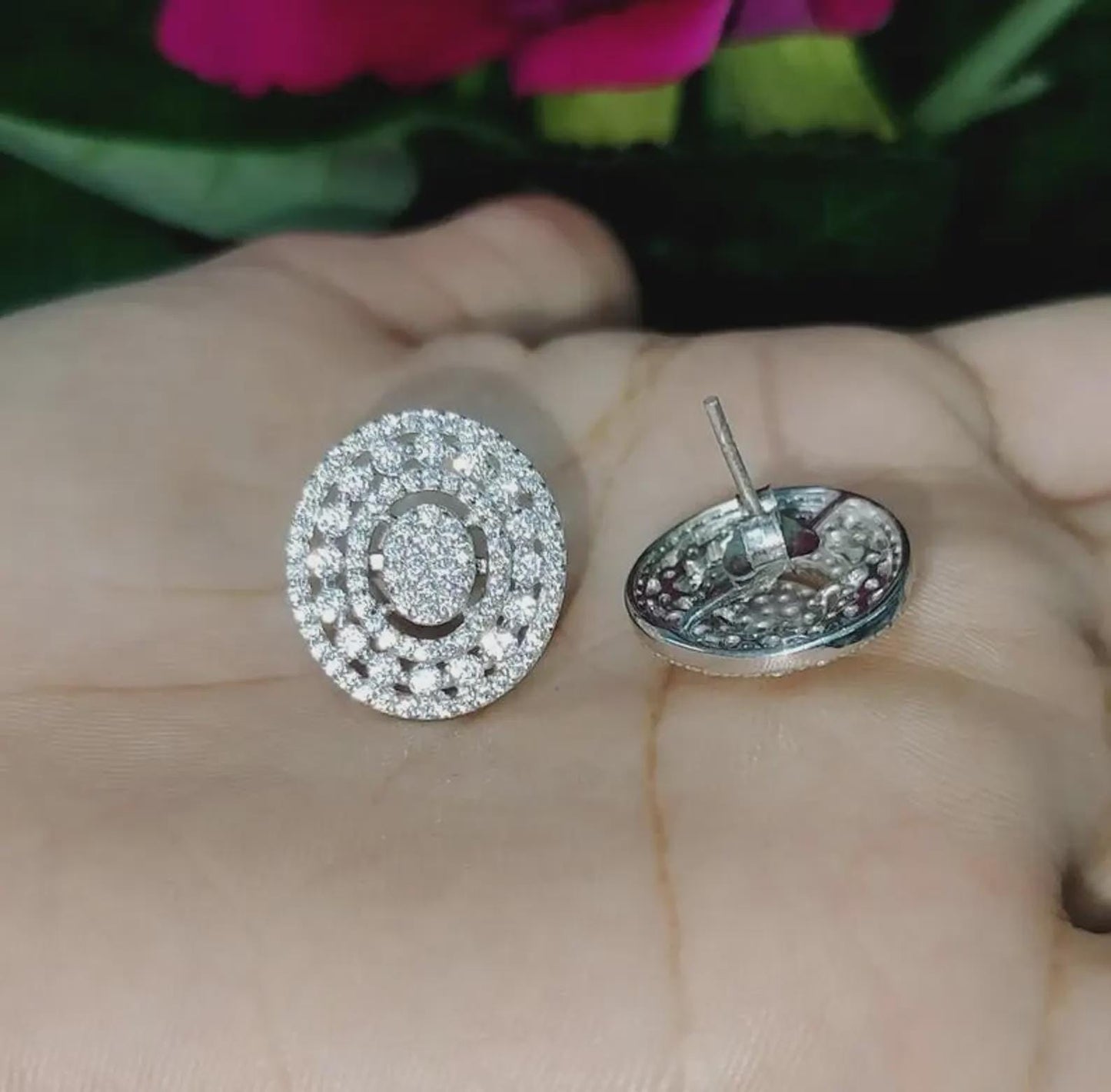 2Ct Round Stud Earrings VVS1 Diamond Cluster Halo Stud Earrings 14K White Gold Finish 925 Silver Stud Earrings Push Back Stud