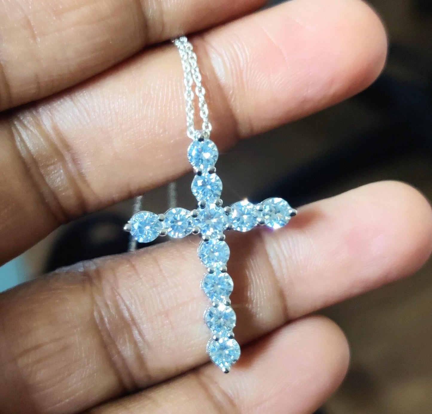 1.50Ct Round Cut Fancy VVS1 Diamond Cross Pendant 14k White Gold Plated- 925 Silver Free Chain