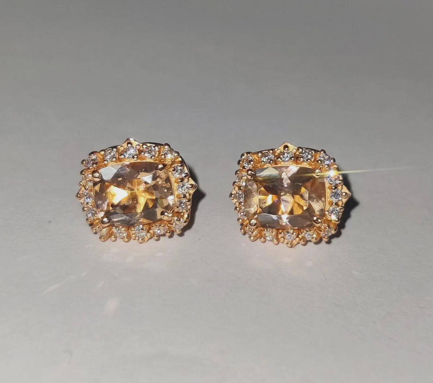 4Ct Cushion Cut Morganite Stud Earrings Simulated Diamond 14K Rose Gold Finish Fancy Halo Earrings 925 Sterling Silver Gift For Party Wear