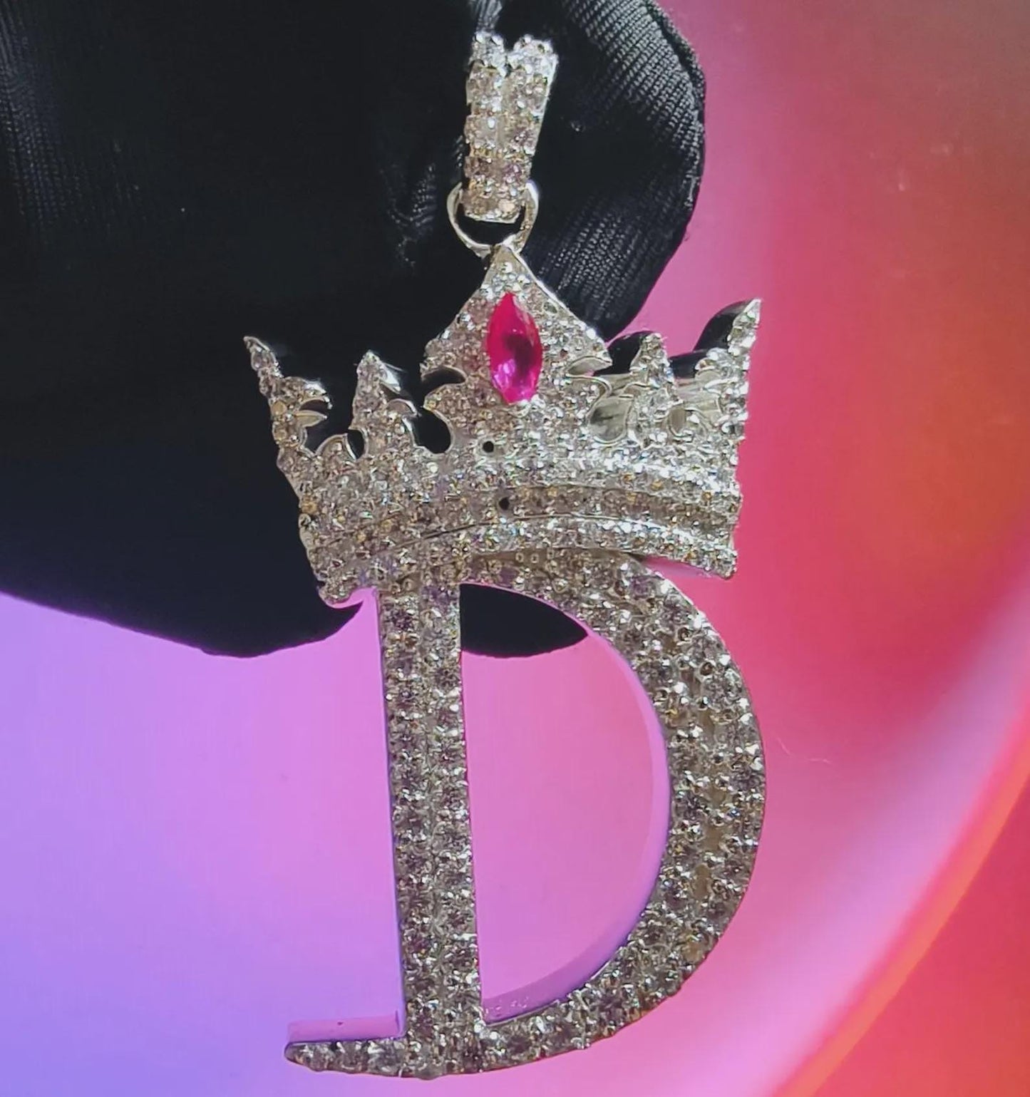 2Ct Round Cut Custom Letter Crown Pendant Lab-Created Diamond D Letter Initial Alphabet Pendant 14K White Gold Plated Hip Hop Pendant